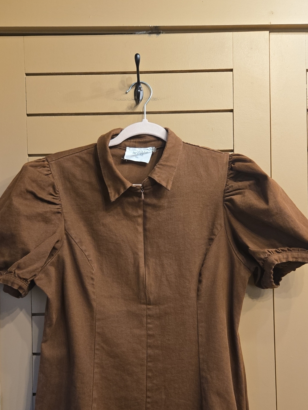 Hyacinth House Brown Puff Sleeve Front Zip Midi Dress Size XXL (see Meas) - Picture 3 of 8
